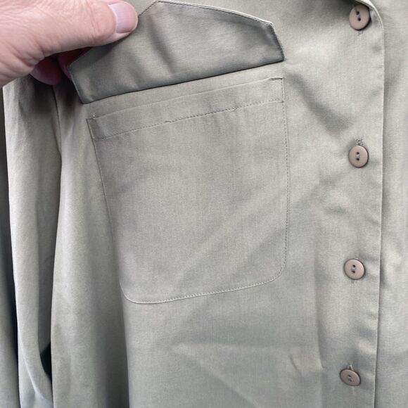 VTG ANNA & FRANK 100% SILK LIGHT GREEN LS BLOUSE SHOULDER PADS WOMENS XL - Picture 3 of 13